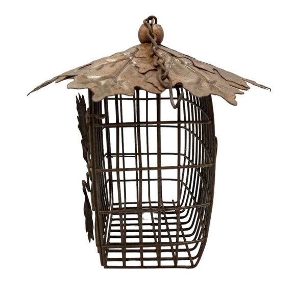 Large Wire Bird Feeder Wire Barrier Guard With Leaves Lid and Side Decor Chain - Picture 3 of 13